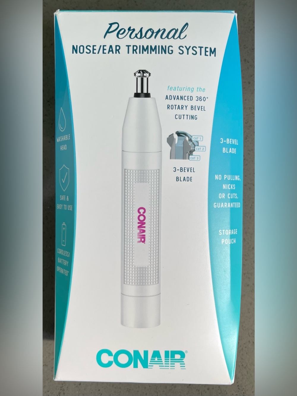 Conair Nose/Ear Trimming System For Women Cordless Patent 360Bevel Blade No Pull